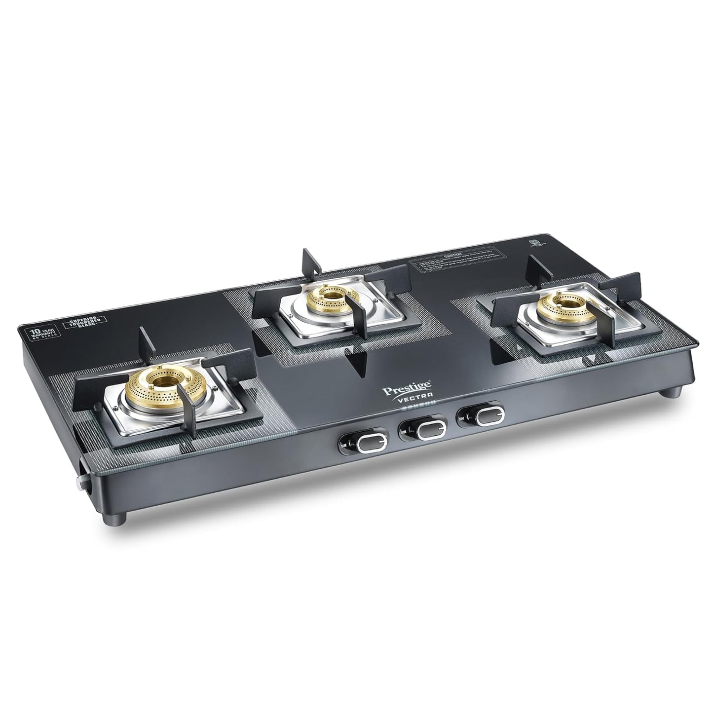 Prestige Vectra r Glasstop Gas Stove|Superior Toughened Glass|Jumbo Brass Burner|3-Way Gas Inlet|360 Degree Revolving Nozzle|10 Years Warranty on Glass|Black