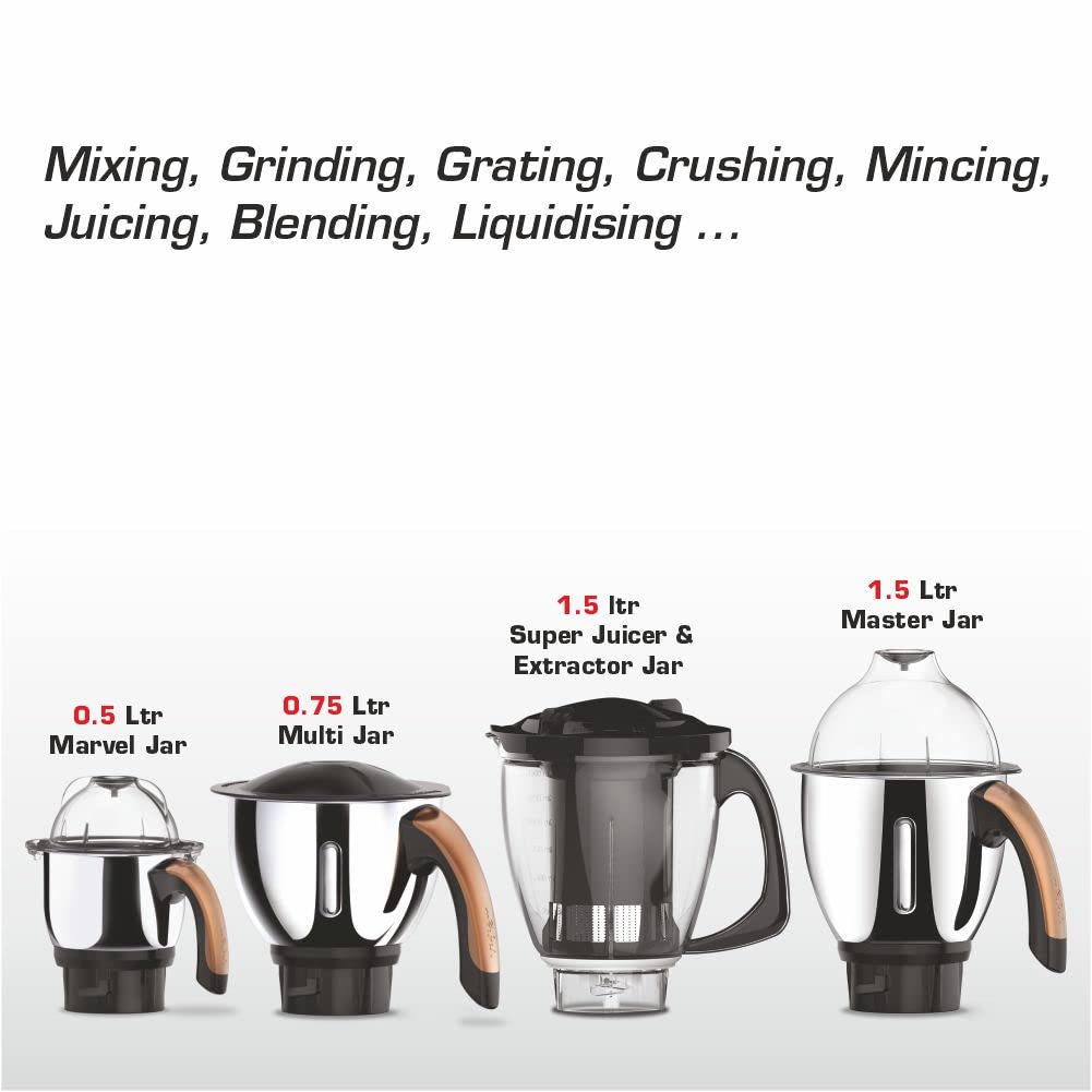 Vidiem 649 A Metallica Bronze|Mixer Grinder 1000 Watt with 3 Jars & 1 Juicer |4 Leakproof Jars withself-Lock for Wet & Dry Spices, Chutneys|5 Years Warranty