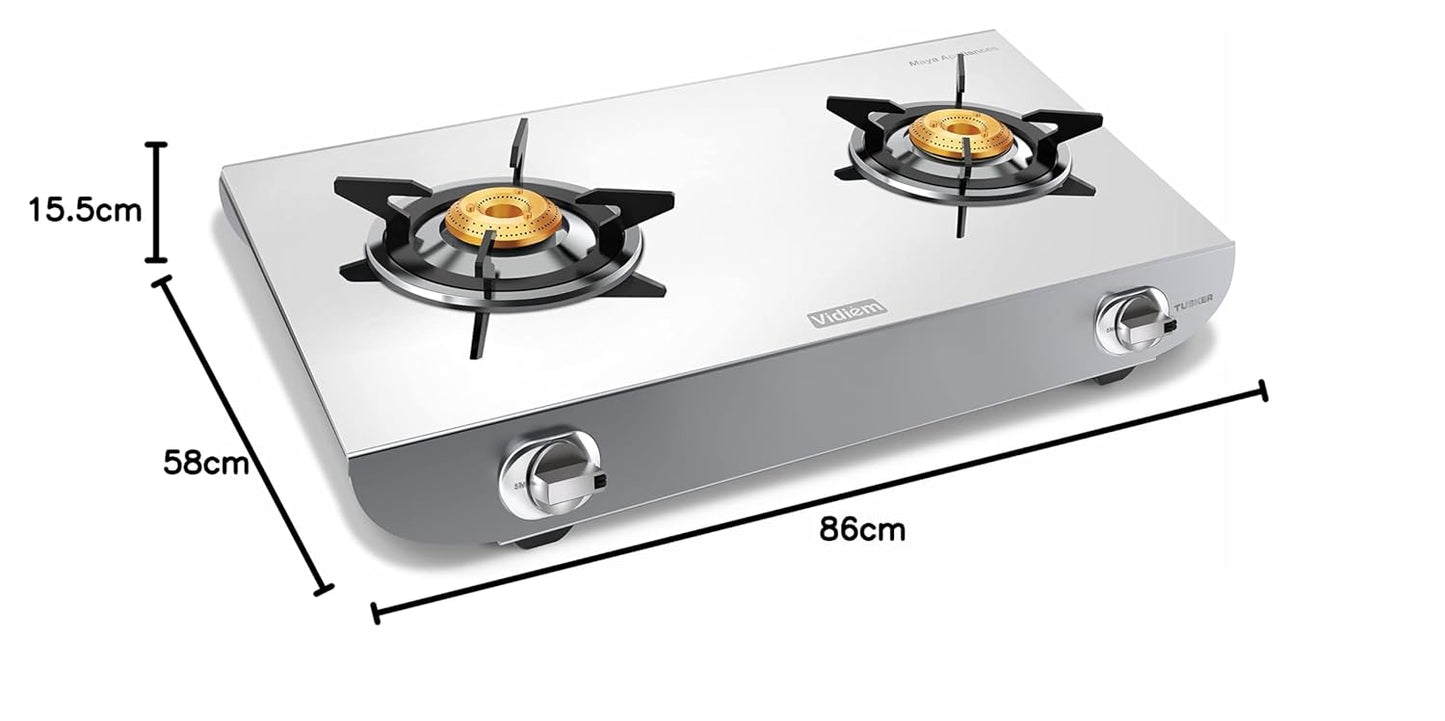 Vidiem Gas Stove S2 234 A Tusker (Silver) | Stainless Steel 2 Burner Gas Stove | Manual Ignition | Safety, Reliability, High Efficiency | ISI Certified