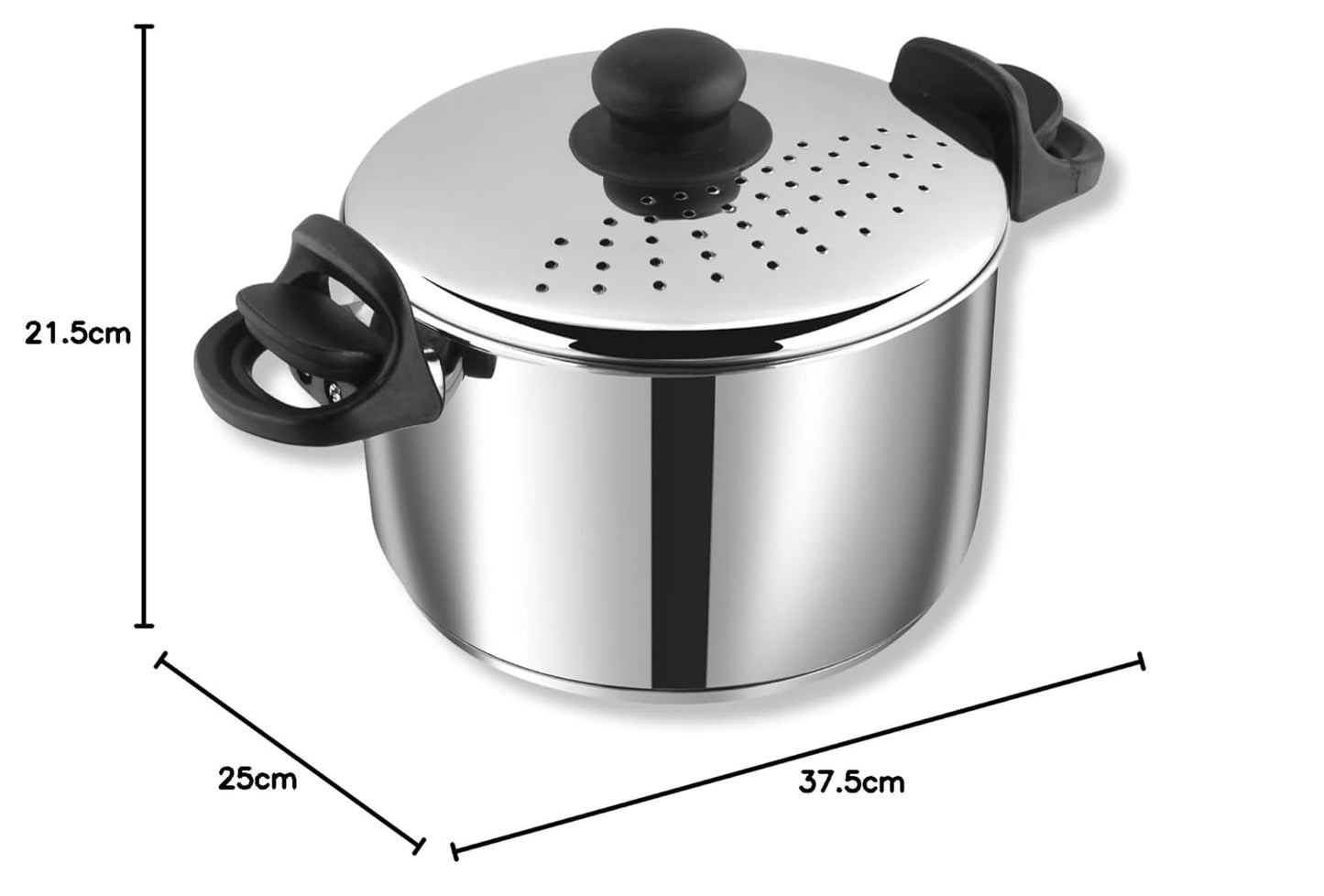 Vinod Stainless Steel Pasta, Rice Pot with Strainer lid , SAS Bottom Rice Steamer Cooker, Noodles, Veggies Boiler Pot with Locking Handles, Induction Base