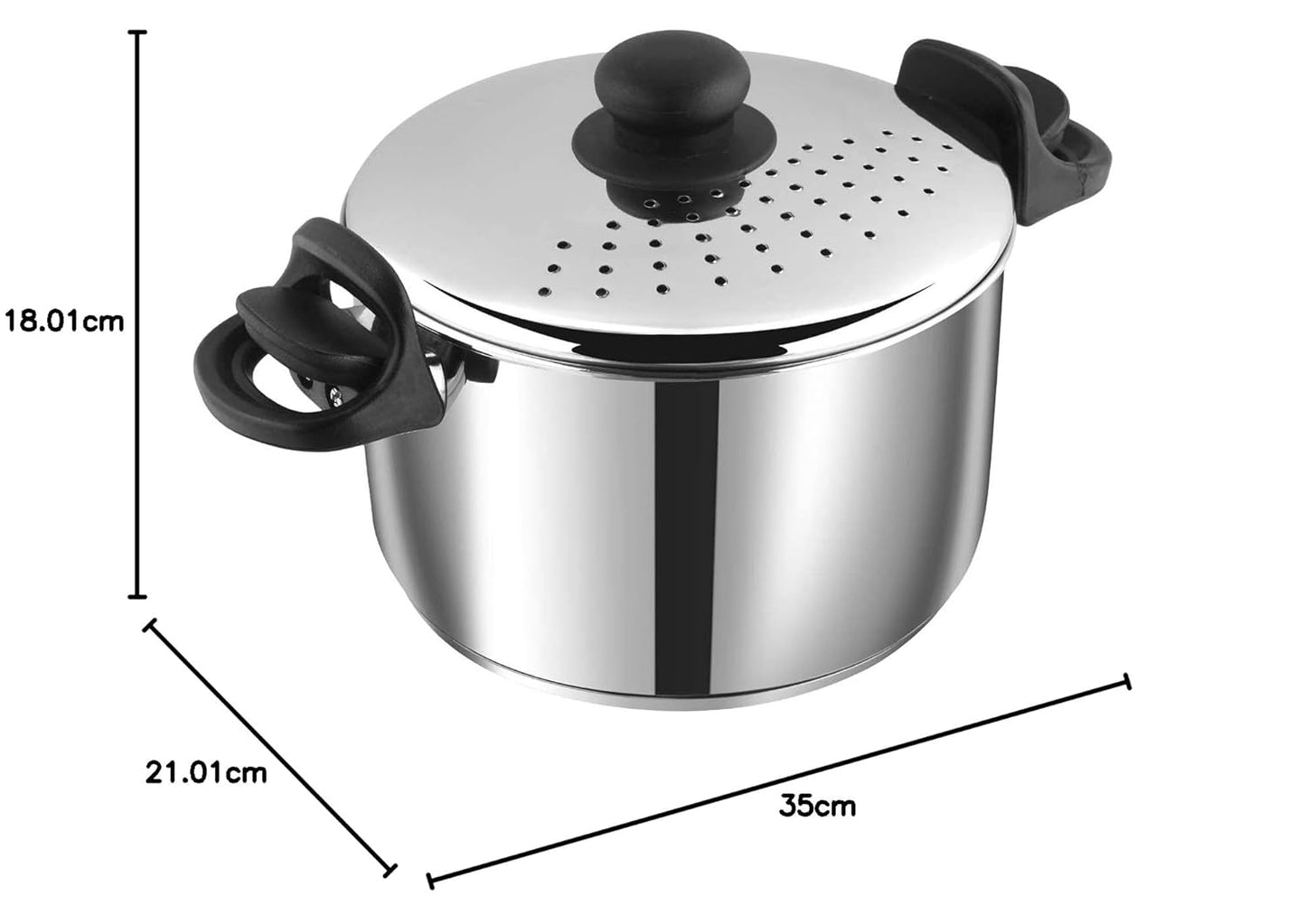 Vinod Stainless Steel Pasta, Rice Pot with Strainer lid , SAS Bottom Rice Steamer Cooker, Noodles, Veggies Boiler Pot with Locking Handles, Induction Base