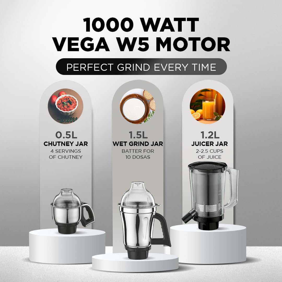 Preethi Zodiac 2.0 Mixer Grinder for Kitchen, 4 Jars 1000 Watt Mixie - 2 Stainless steel Jars, Super Extractor Juicer Jar & Master Chef Food Processor Jar, Black/Blue (MG-255)