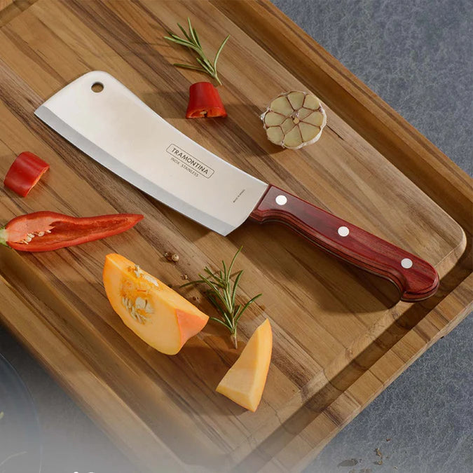 Tramontina Polywood 6 Inch Stainless Steel Cleaver Knife | Heavy Duty Meat & Bone Chopper | Wooden Handle Kitchen Cleaver