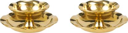 Spillbox Traditional Handcrafted Brass Diya Brass (Pack of 2) Table Diya (Height: 1.3 inch)