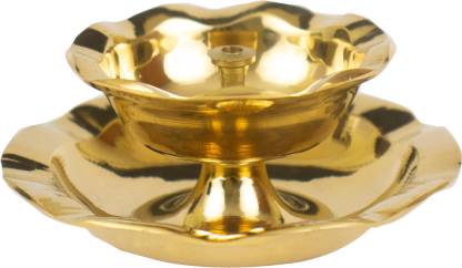 Spillbox Traditional Handcrafted Brass Diya Brass (Pack of 2) Table Diya (Height: 1.3 inch)