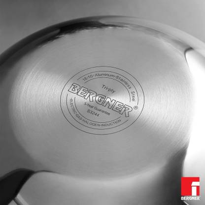 Bergner Argent Triply Stainless Steel Kadhai With Lid 18cm