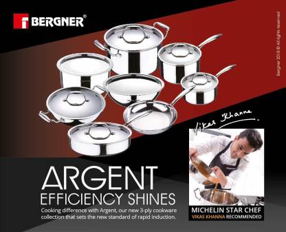 Bergner Argent Triply Stainless Steel Kadhai With Lid 18cm