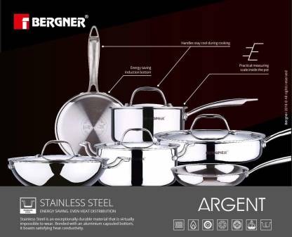 Bergner Argent Triply Stainless Steel Kadhai With Lid 18cm