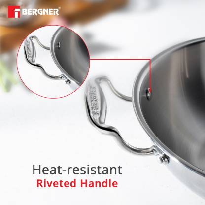 Bergner Argent Triply Stainless Steel Kadhai With Lid 18cm