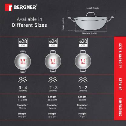 Bergner Argent Triply Stainless Steel Kadhai With Lid 18cm