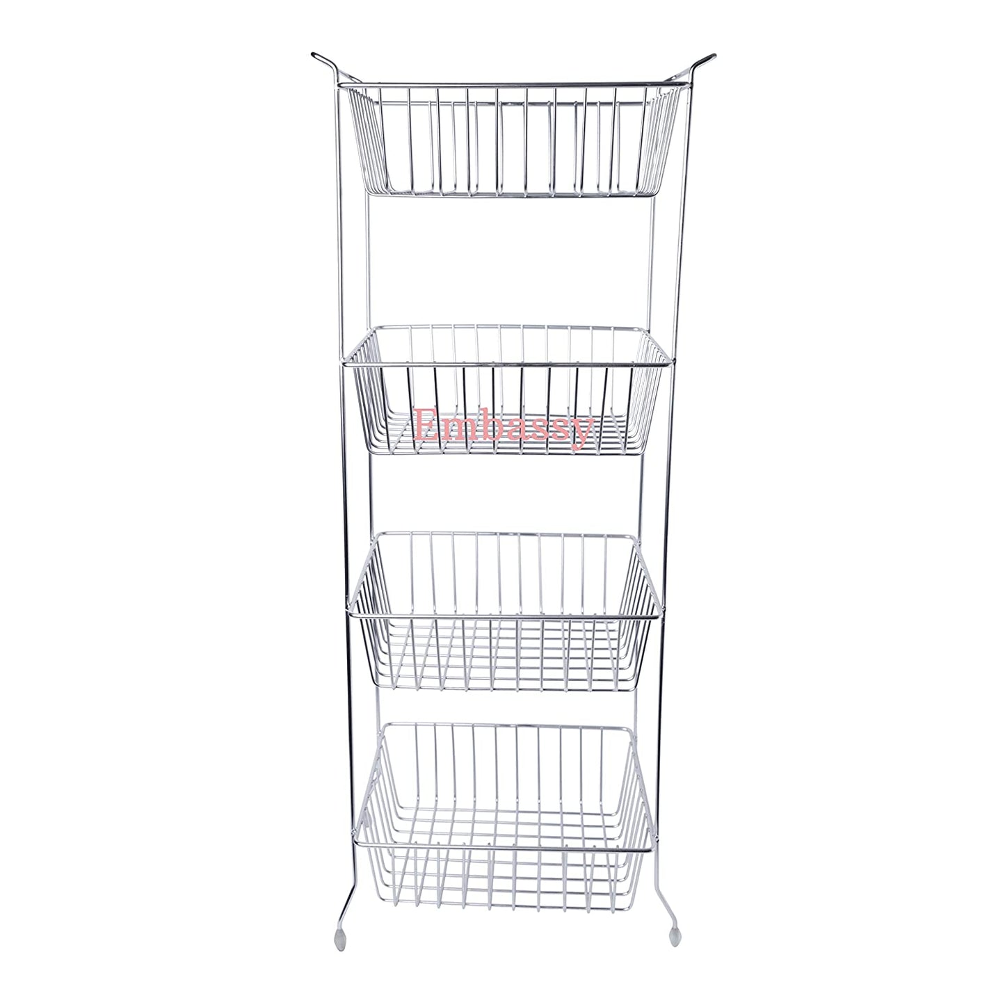 Embassy Fruit & Vegetable Rack, Rectangle, 4-Tier, 31x25x88 cms, Stainless Steel (Multipurpose Kitchen Storage Rack/Shelf)