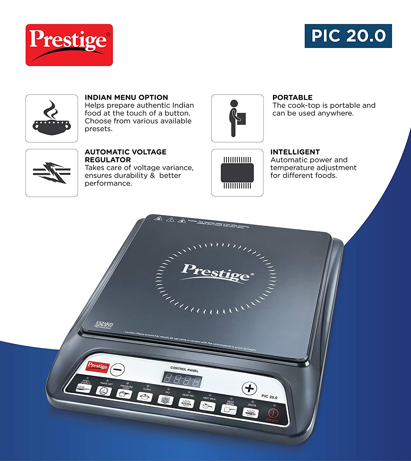 Prestige PIC 20 1600 Watt Induction Cooktop with Push button (Black)