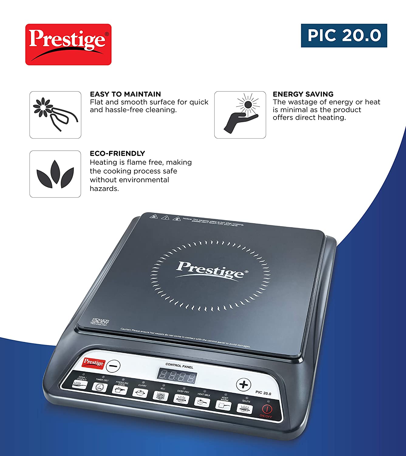Prestige PIC 20 1600 Watt Induction Cooktop with Push button (Black)