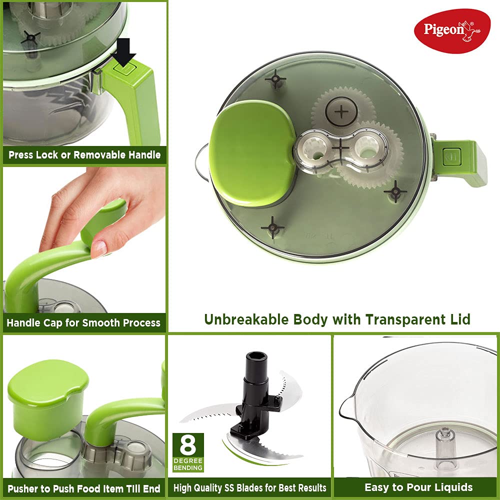 Pigeon Tornado Turbo Manual Chopper used for Chopping, Atta Kneader, Slicing, Shredding,and whipping - Bowl capacity 1.5 Litre (14691), green, large