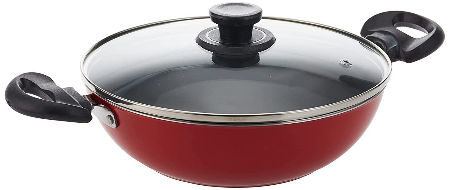 Pigeon by Stovekraft Carlo Induction Base Aluminium Cookware Gift Set, 4-Pieces, Red (Tawa,Fry Pan,Kadai,Glass Lid)