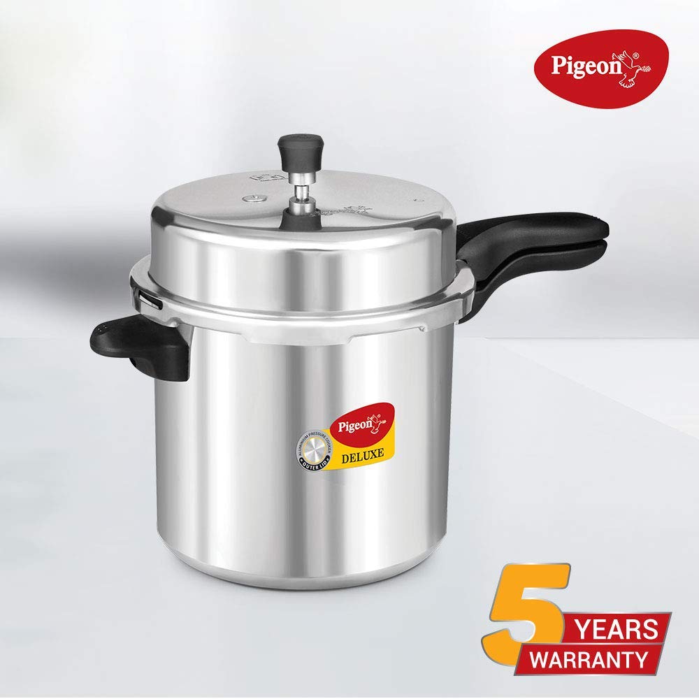 Pigeon by Stovekraft Deluxe Aluminium Pressure Cooker, 10 Litres,Silver