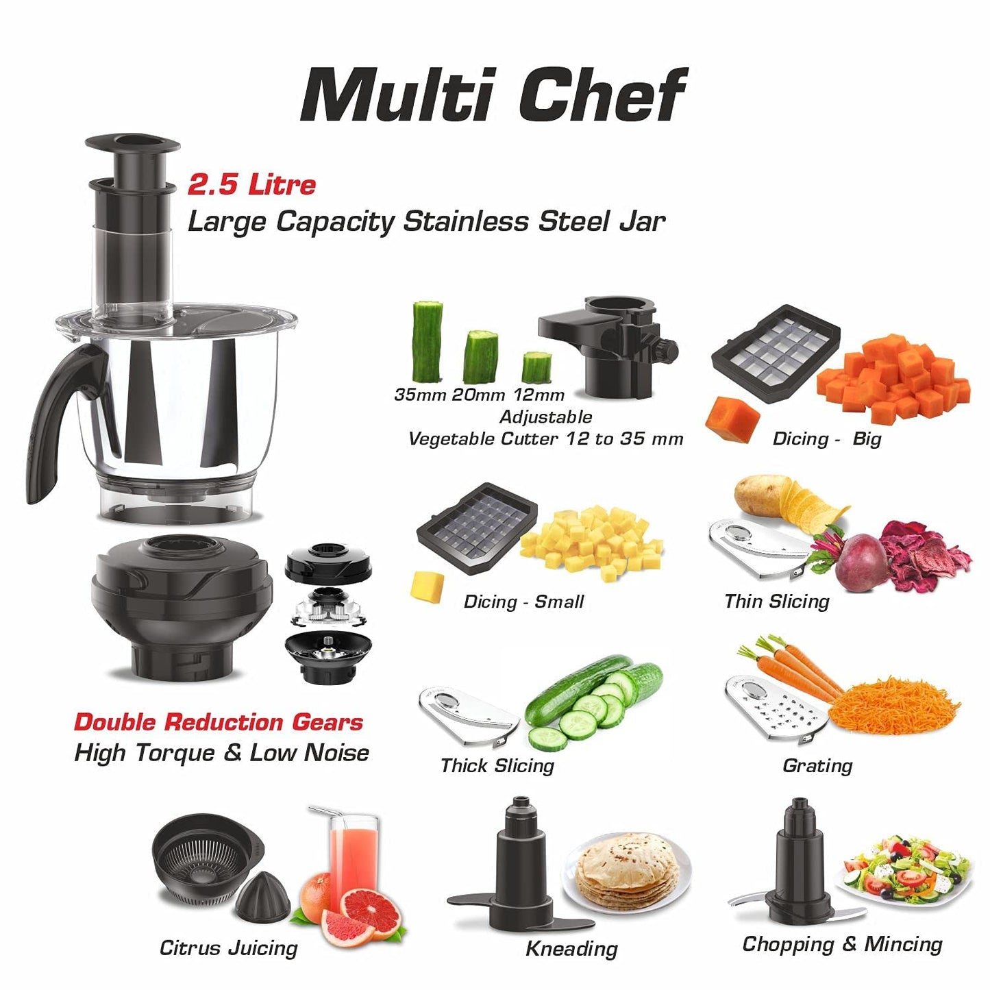 Vidiem MG 608 A Tusker 750 Watts Mixer Grinder with 4 Jars Kitchen Appliances (Black)