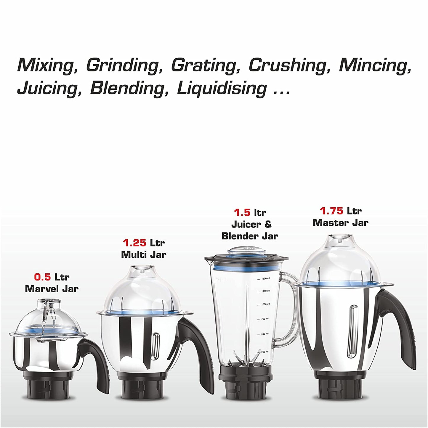 Vidiem MG 608 A Tusker 750 Watts Mixer Grinder with 4 Jars Kitchen Appliances (Black)