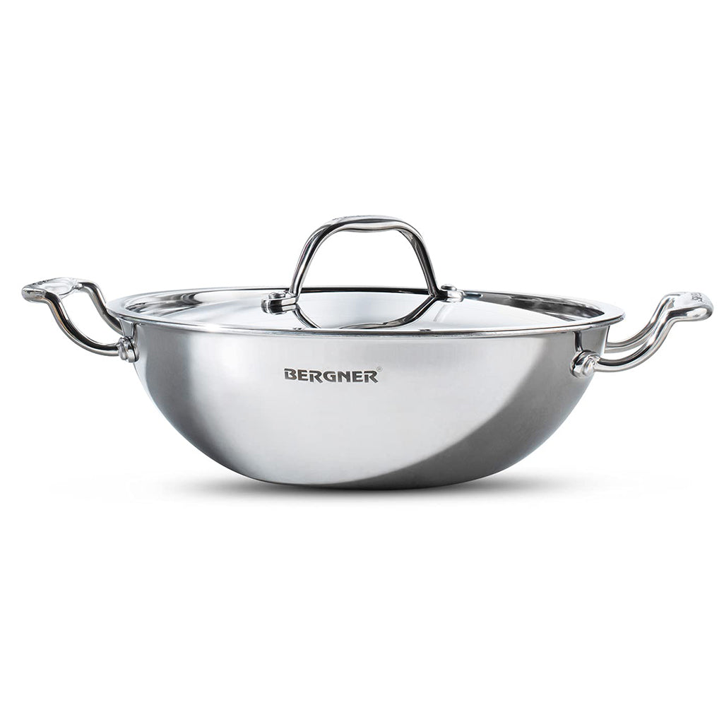 Bergner Argent Triply Stainless Steel Deep Kadhai With Lid 2.3L\20cm