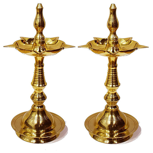 Brass Diya 10 Inch Oil Lamp Engraved Adjustable