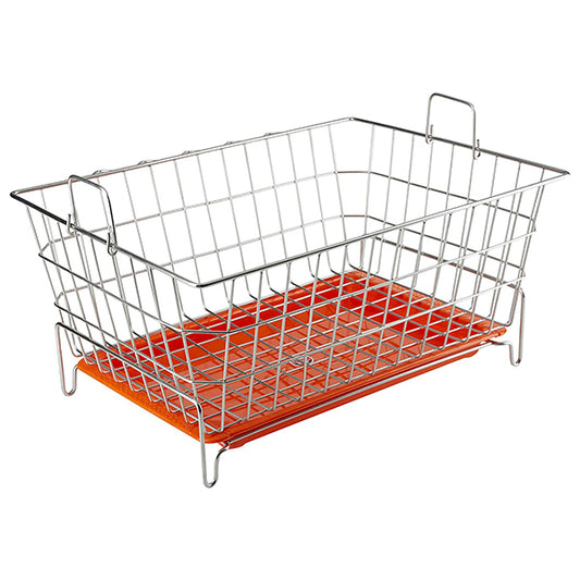Embassy Dish Draining Basket/Kuda with Drip Tray, Rectangle, 53x42x25 cms (LxBxH), (Pack of 1, Stainless Steel)