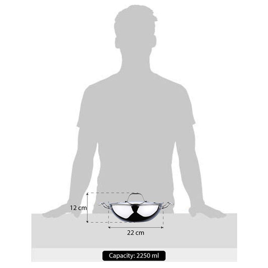 Bergner Argent Triply Stainless Steel Deep Kadhai With Lid 2.3L\20cm