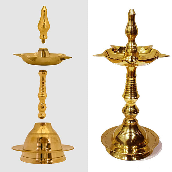 Brass Diya 10 Inch Oil Lamp Engraved Adjustable