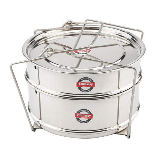 Embassy SS Cooker Separator H5 Suitable for Hawkins Hevibase Inner-Lid Pressure Cooker, 5 liters (Model No. H56) (2 Containers with Lifter, Stainless Steel)