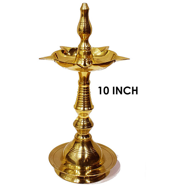 Brass Diya 10 Inch Oil Lamp Engraved Adjustable