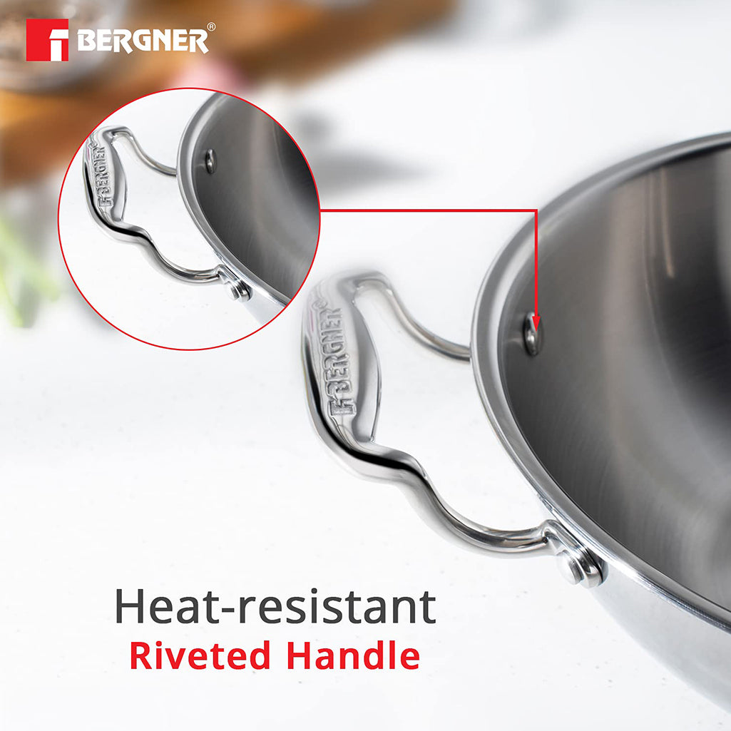 Bergner Argent Triply Stainless Steel Deep Kadhai With Lid 2.3L\20cm