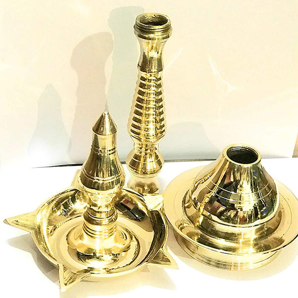 Brass Diya 10 Inch Oil Lamp Engraved Adjustable