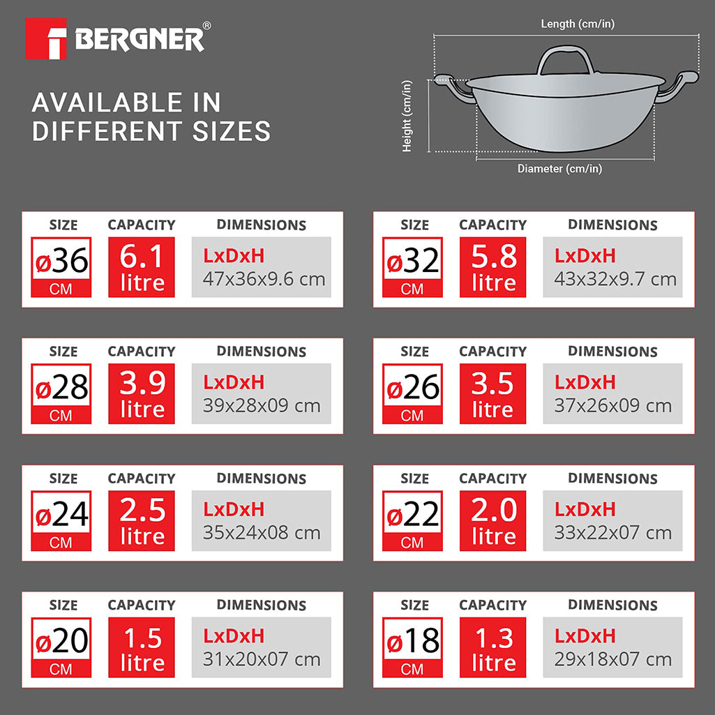 Bergner Argent Triply Stainless Steel Deep Kadhai With Lid 2.3L\20cm
