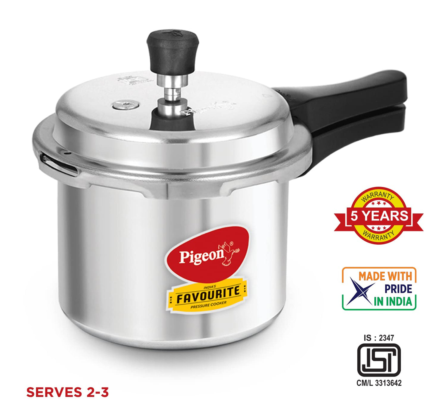 Pigeon by Stovekraft Favourite Outer Lid Non Induction Aluminium Pressure Cooker, 3 Litres, Silver