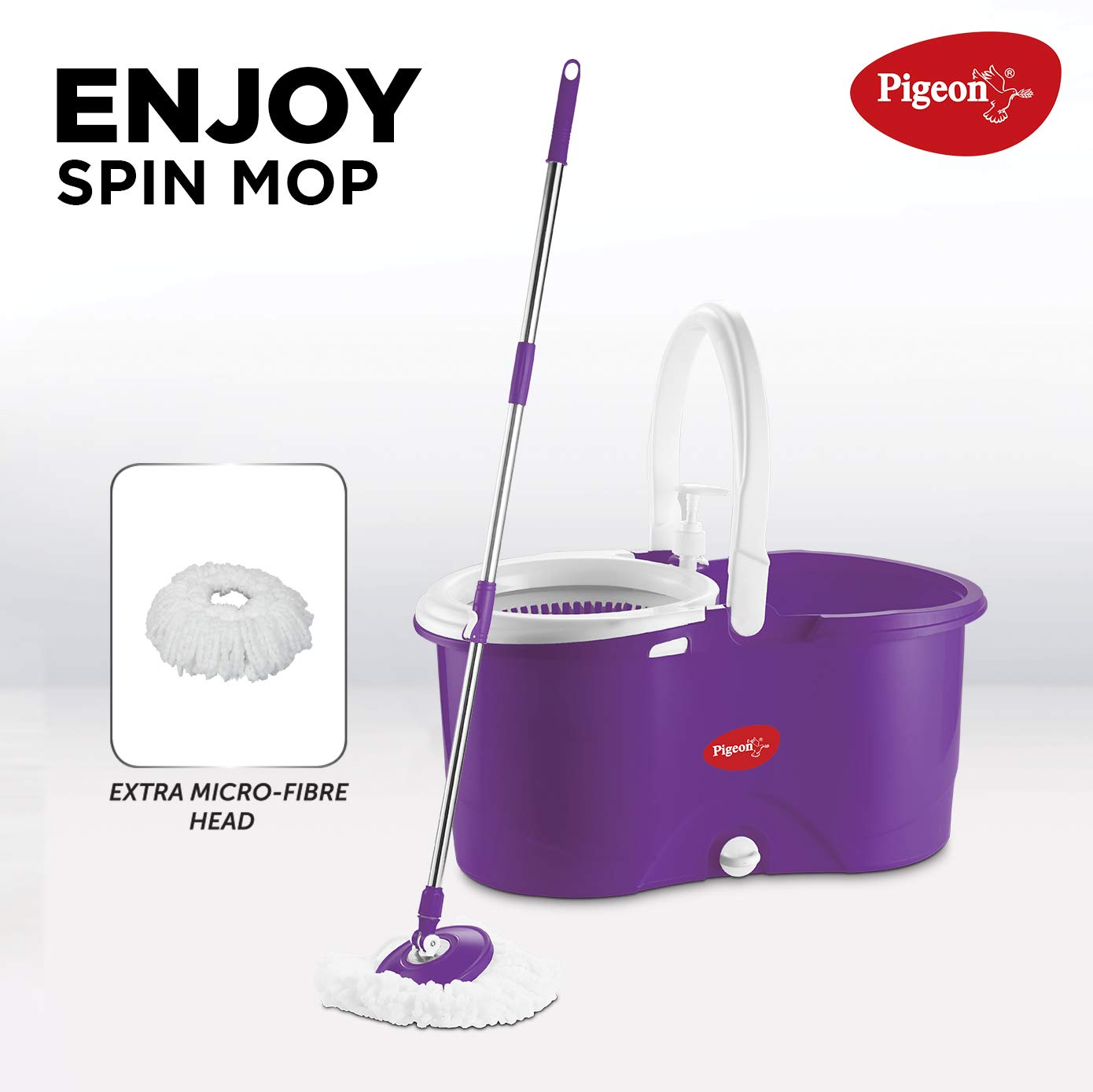 Pigeon Enjoy Spin Mop with 360 Degree Rotating PVC Magic Mop Set for Wet and Dry Floor/Wall (Lavender, 2 refills), large (12458B)