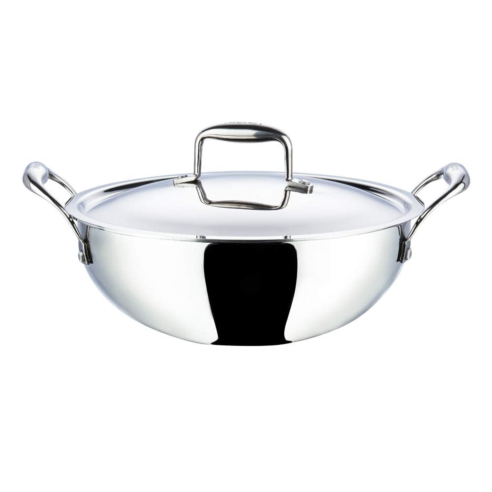 Vinod Stainless Steel Platinum Extra Deep Kadai, 26cm, 4.1 Liter, Silver