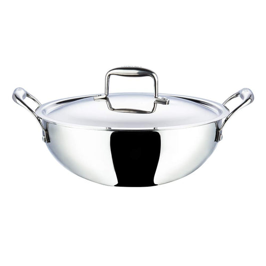 Vinod Stainless Steel Platinum Extra Deep Kadai, 26cm, 4.1 Liter, Silver