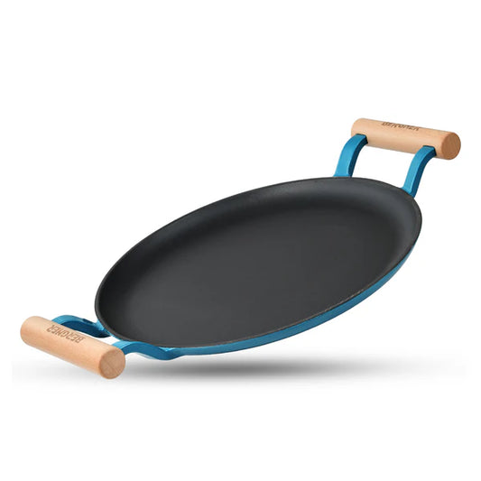 Bergner Excalibur 28cm Cast Iron Dosa Tawa with Double Handles | Blue