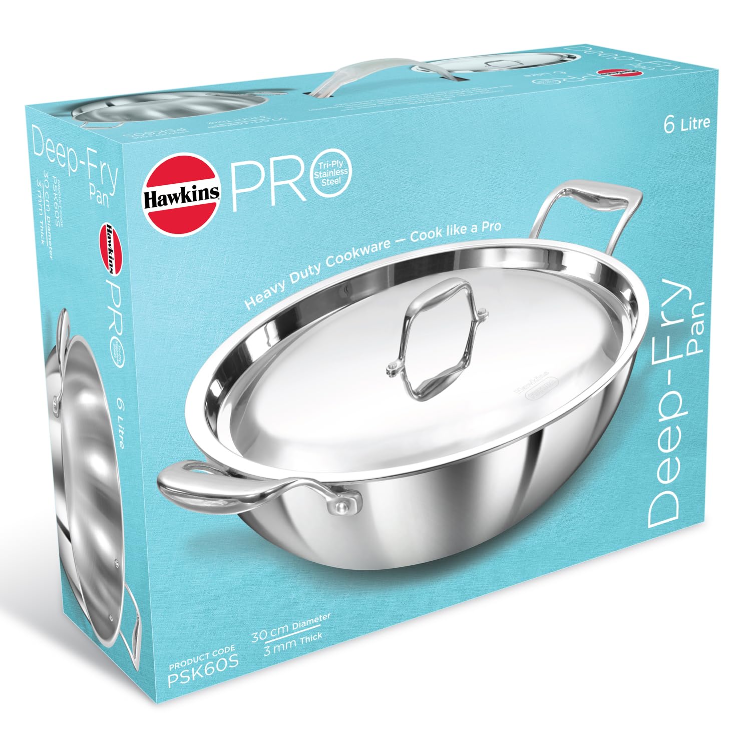 Hawkins Pro Litre Deep-Fry Pan, Triply Stainless Steel Kadhai