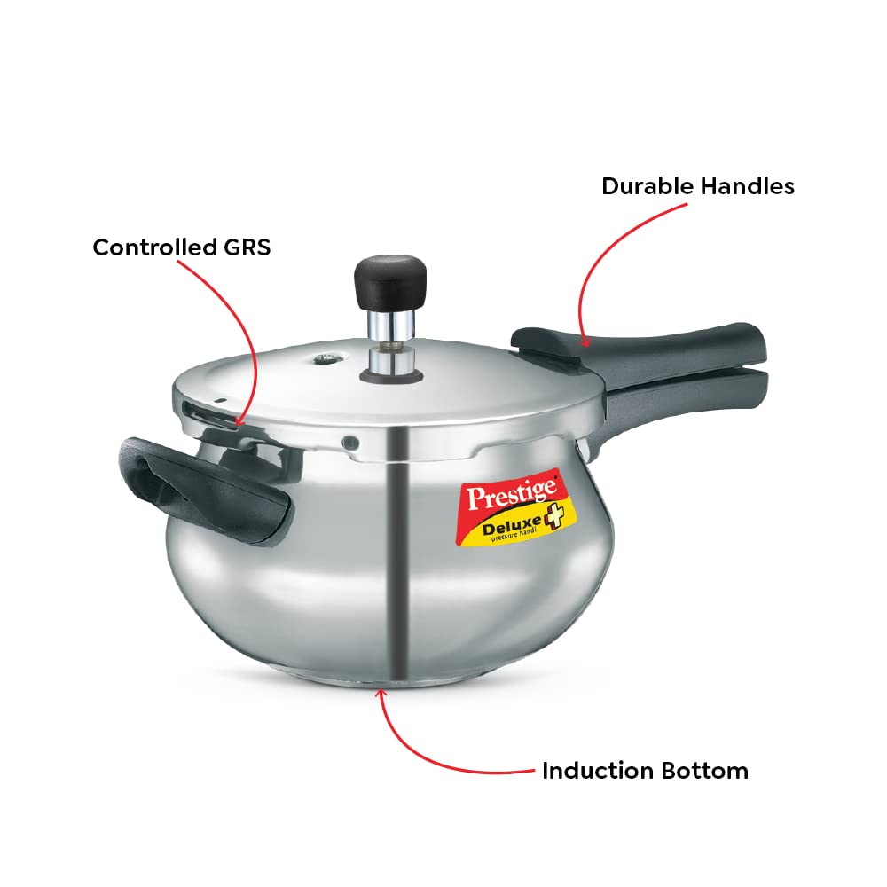 Prestige Deluxe Plus Induction Base Aluminium Outer Lid Pressure Handi, Silver,