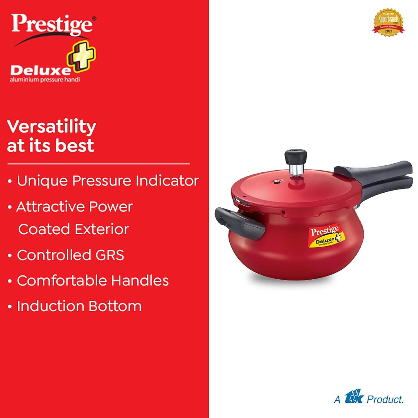 Prestige Deluxe Plus Aluminium Outer Lid Pressure Handi, Red