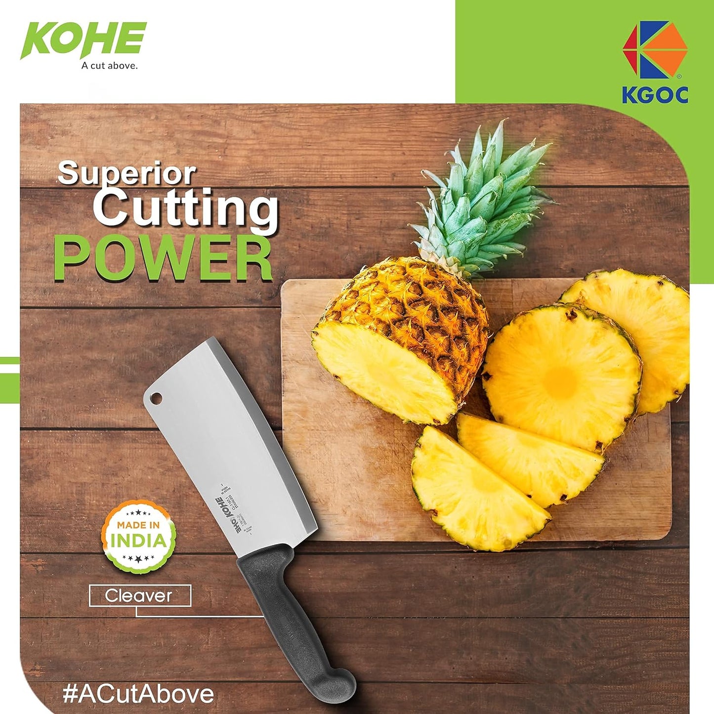 KOHE Premium High-Carbon Stainless Steel Meat Cleaver/Knife - 318 mm (Pack of 1)Multicolour