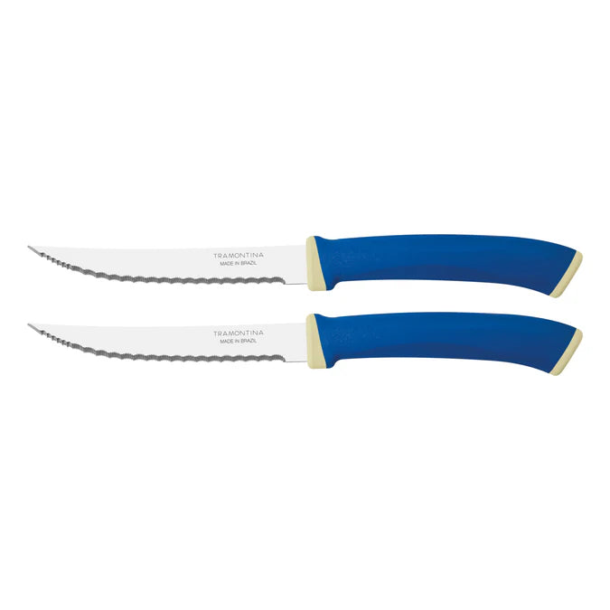 Tramontina Stainless Steel Micro Serrated Steak Knife Set of 2 | Blue Handle