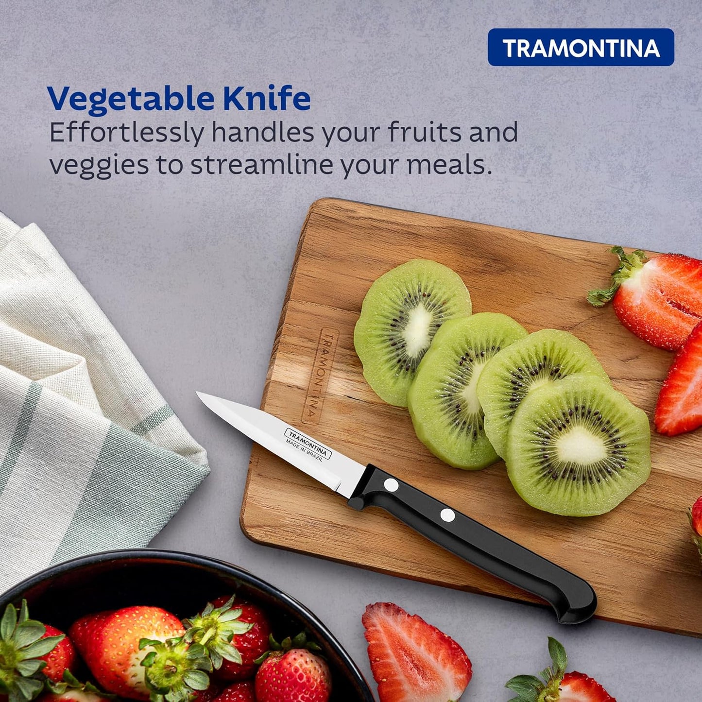 Tramontina Ultracorte 3-Inch Fruit & Vegetable Knife | Ultra Sharp Antimicrobial Blade with Comfortable Black Handle