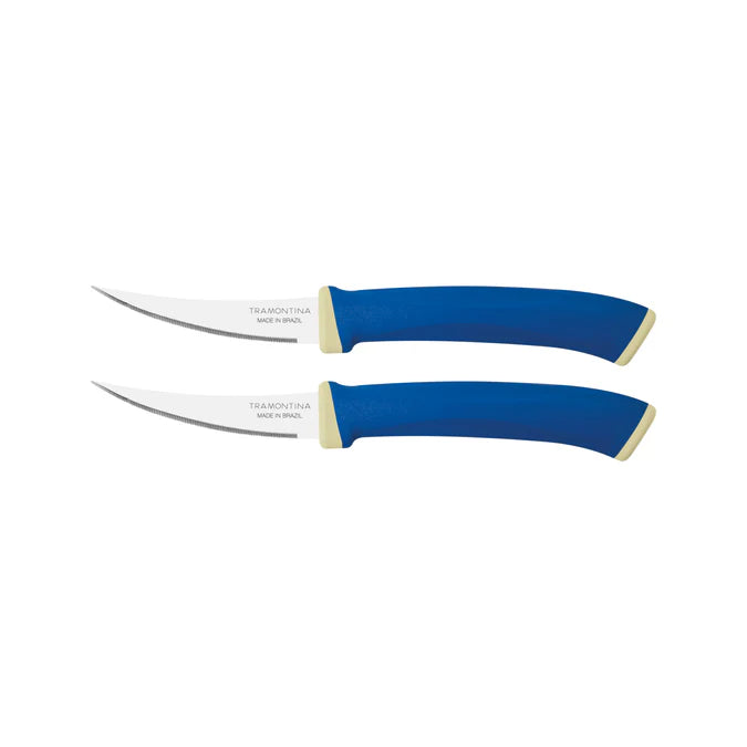 Tramontina Stainless Steel Tomato Knife Set of 2 | Blue Handle Kitchen Knives
