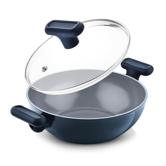 Bergner Jade Ceramic Non-Stick Kadai 20cm (1.2L) with Glass Lid | Forged Aluminium