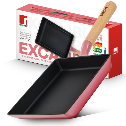 Bergner Excalibur 23x18cm Cast Iron Square Pan | Non-Stick Pink Grill Pan