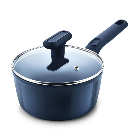 Bergner Jade Forged Aluminium Saucepan 18cm (1.8L) with Glass Lid | Ceramic Non-Stick