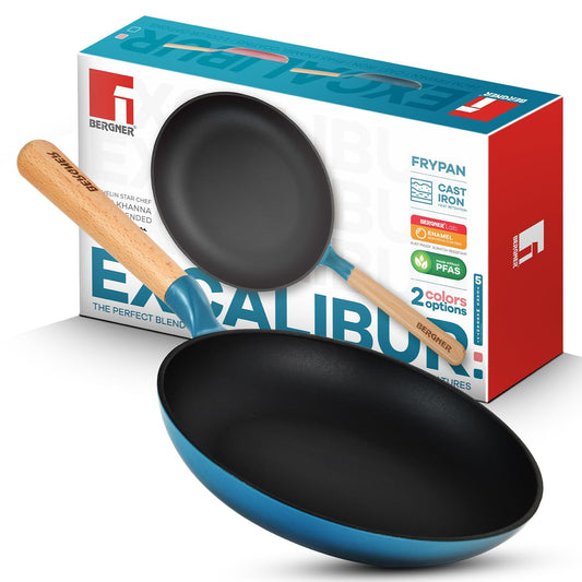 Bergner Excalibur 18cm Cast Iron Frypan | PFAS-Free Non-Stick Blue