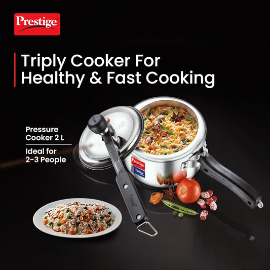 Prestige Tri-Ply Svachh Stainless Steel Pressure Cooker | Spillage Control | Faster Cooking | Silver