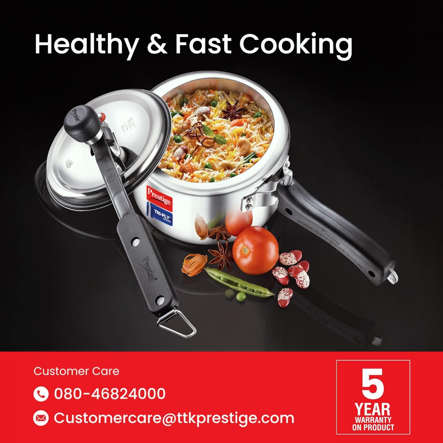 Prestige 3.5 L Tri-Ply Svachh Inner Lid Pressure Cooker| Gas and Induction Compatible| Spillage Control| Even Heat Distribution| Low Cooking Oil| Faster Cooking| 5 Years Warranty| Silver